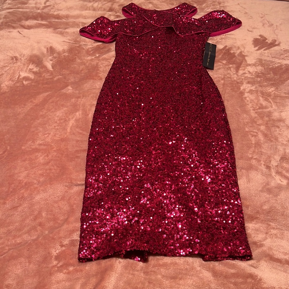 New w/tags Rachel Roy sequin off the shoulder dress with flutter details